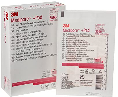 3M™ Medipore™ +Pad Soft Cloth Adhesive Wound Dressing, 3566, Dressing - 3-1/2 in x 4 in, Pad - 1-3/4 in x 2-3/8 in (Box of 25)