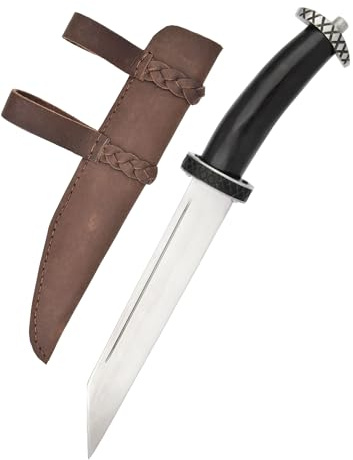 Battle-Merchant Kurzsax Wikinger Messer mit Horngriff | Lederscheide, Frühmittelalterlich, Saxmesser, Dekorativ, Nicht geschärft, ab 18
