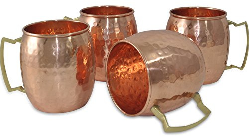 TeraShopee® massiven Kupfer Moscow Mule Tasse/Becher 550 ml / 18 oz - Set von 4-100% reines Kupfer gehämmert Beste Qualität