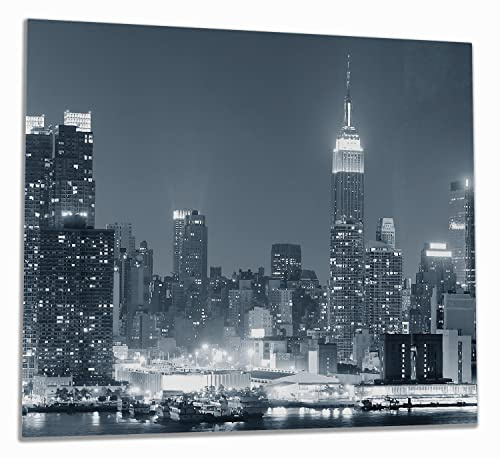 Wallario Herdabdeckplatte/Spritzschutz aus Glas, 1-teilig, 60x52cm, für Ceran- und Induktionsherde, New York Skyline - Schwarz Weiß Blau