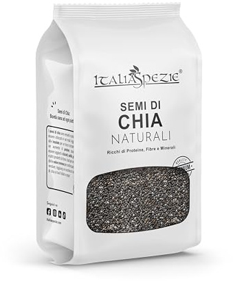 Semi di Chia, 400 g, Crudi, superfood proteici senza additivi, ricchi di proteine e fibre. Ideali per arricchire muesli, insalate e prodotti da forno, Italia Spezie