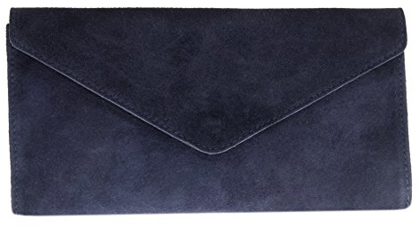 Girly Handbags Womens Italian Suede Leather Envelope Clutch Bag Navy