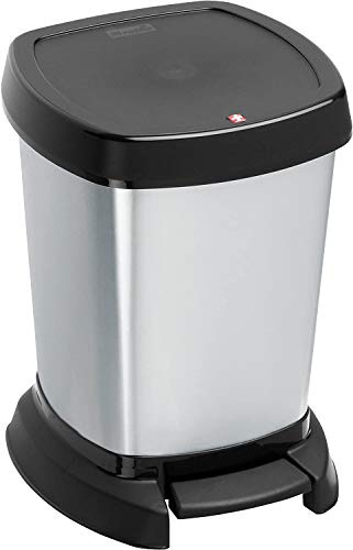 Rotho Paso Mülleimer für das Bad 6 L, Kunststoff (PP), silber Metallic, 6 L ( 23, 4 x 21, 9 x 29, 2 cm)