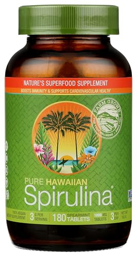 Nutrex Hawaii, Pure Hawaiian Spirulina, 1000 mg Spearmint Tablets, 180 Count, Vegan, Supports Immune System, Heart, Cells and Energy
