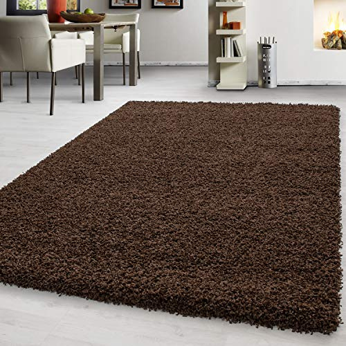 Teppium Moderner Hochflor Teppich Läufer Flur 80 x 250 cm Braun - Shaggy Flauschiger Teppich, Extra Weich und Pflegeleicht - Ideal als Bettvorleger Schlafzimmer, Küchenläufer, Wohnzimmerteppich
