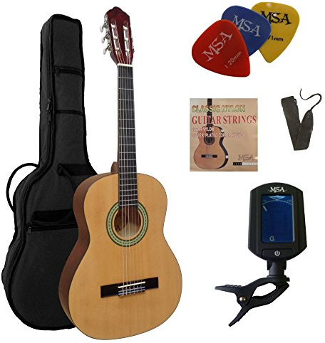 3/4 GITARRE - KONZERTGITARRE IM SET - BODEN u. ZARGE MAHAGONI - NATUR MATT - DECKE LINDENHOLZ MATT - TASCHE - BAND - SAITEN - 3xPIK - STIMMGERÄT ET33B - C8