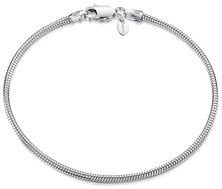 Amberta 925 Sterling Silver 1.9 mm Snake Chain Bracelet Length 7 inch / 18 cm (7)
