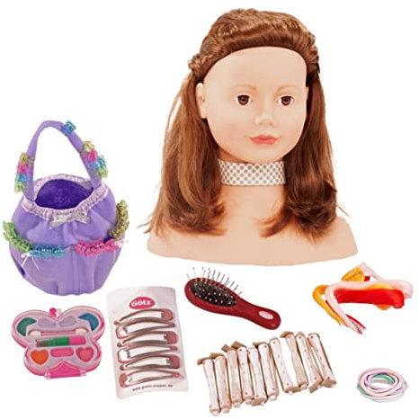 Götz 1192053 Haarwerk mit braunen Haaren, braunen Augen - 28 cm hoher Frisierkopf - Schminkkopf in 57-teiligen Set - geeignet für Mädchen ab 3 Jahren
