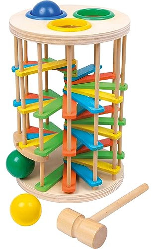 small foot Klopfkugelturm XL aus Holz, lustiges Klopfspiel mit DREI Kugeln und einem Hammer, ab 12 Monaten, 6569