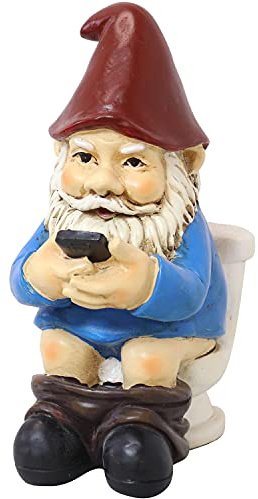 Sunnydaze 24.1 cm Cody The Garden Gnome on The Throne Reading His Phone - Funny Garden Décor and Garden Statue