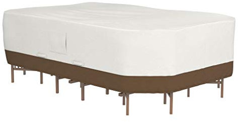 Amazon Basics Telo protettivo rettangolare/ovale per tavolo e sedie da esterni, Beige + Marrone Chiaro, 330 x 213 cm, XL