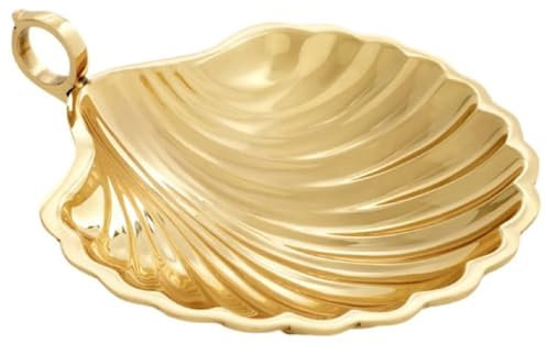 Casa Padrino Luxus Deko Schale in Muschelform Gold 22,5 x 19,5 x H. 5,5 cm - Dekorative Messing Schale mit Tragegriff - Luxus Deko Accessoires - Luxus Qualität