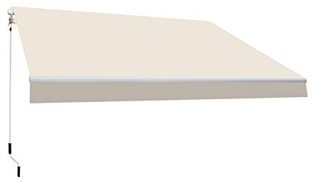 Toldo Retráctil Exterior Poliéster – Lona Protección Solar UV - Estructura de Aluminio – Inclinación Regulable – Manivela Incluida – Manual Enrollable Terraza Jardín (Crudo, 300x250cm)