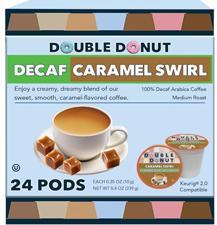 Caramel Swirl Medium Roast Decaf Flavored Coffee Pods for Keurig K Cups Makers from Double Donut, 24 Capsules
