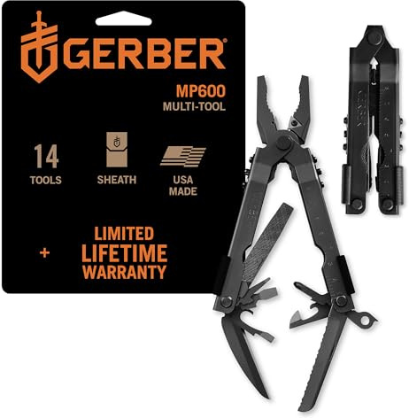 Gerber Multi-Tool mit zwei Messern und Nylon-Scheide, MP600 Bluntnose | Mit 14 Funktionen, Schwarz, 07520G1