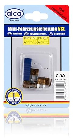 alca® Mini-Sicherungen 7,5A 5Stk. Set im Blister, 32V, braun | Mini-Flachsicherung im 5er-Bundle für Auto, Wohnwagen, Camper, Motorrad & Moped