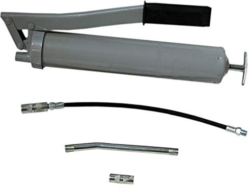 VINTEC 73801 Fettpresse VT 400 (geeignet für 400 g Kartuschen und Loses Fett, abgewinkeltes Druckrohr 10x165 mm), Silber