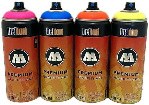 klamottenstore Belton Premium Sprayfarben Set fluoreszierend Neon Effekt 4 x 400ml hochdeckend