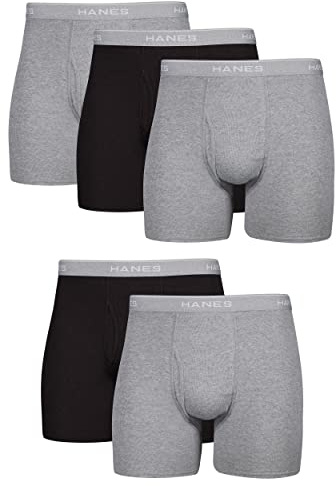 Hanes Herren Cool Dri Tagless boxershorts met comfortabele flex-band, multipack5/5/5/8/8/8/8/8/10/2008/2008/2008/ Retroshorts, Schwarz/Grau, 5 Stück, XL EU