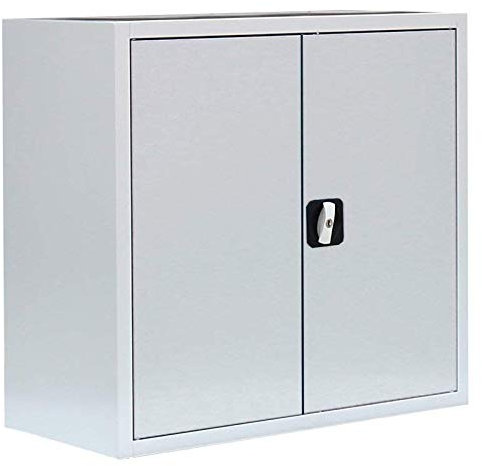 Flügeltürenschrank komplett montiert Metallschrank abschließbar grau 75x80x38cm Lagerschrank Aktenschrank 1 Fachböden 530300