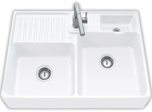 Villeroy & Boch Spülenstein Doppelbecken Weiß (Alpin) glänzend mit Stopfenven...