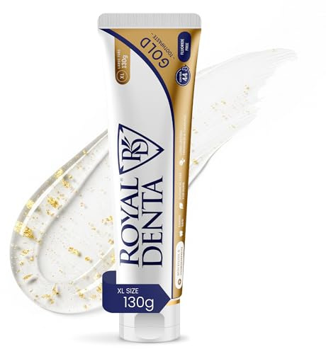 Royal Denta Zahnpasta ohne Fluorid 130 g, Hydroxylapatit-Zahnpasta mit Xylit für empfindliches, beruhigendes Zahnfleisch und gestärkten Zahnschmelz, fluoridfreie Zahncreme mit Goldpartikeln