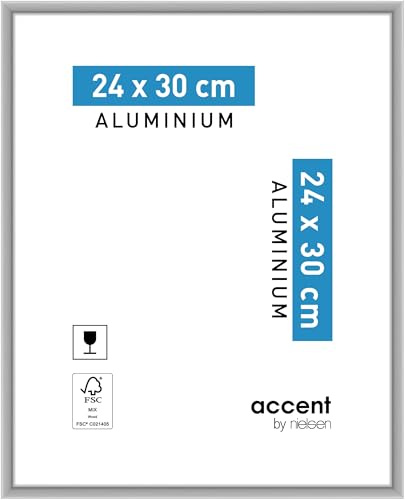 accent by nielsen Aluminium Bilderrahmen Accent, 24 x 30 cm, Silber | Aluminium Rahmen im Hoch- & Querformat zum Aufhängen Silber matt Echtglas