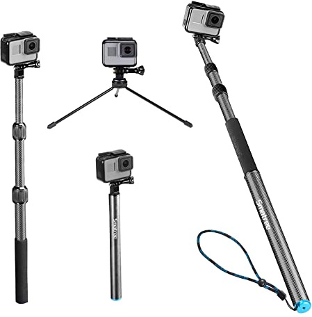 Smatree S3C Abnehmbare, ausziehbare Schwimmstange aus Kohlefaser mit Stativ, kompatibel für GoPro Hero 12/MAX/GoPro Hero 12/11/10/9/8/7/6/5/4/3 Plus/3/GoPro Hero 2018/DJI OSMO Action 2