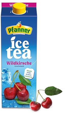 Pfanner Eistee Wildkirsche - 1 x 2 l Tetra Pak – direkt aufgebrühter Tee mit Kirschsaft und Aroniasaft - Ice Tea Karton