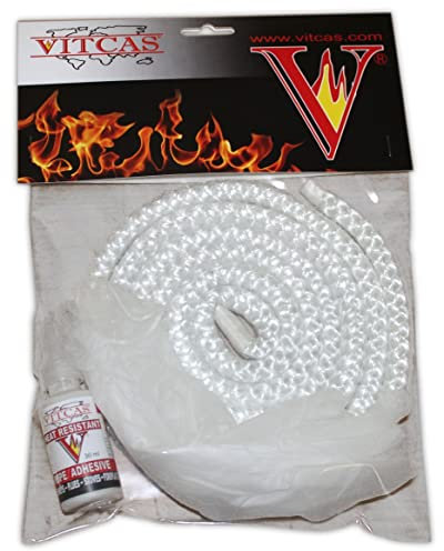 VITCAS 10mm White Stove Rope Seal + Glue (KIT) - High Temperature Rope Adhesive- Sealing- Gasketing- Fire Rope- Thermal Rope with Protective Gloves