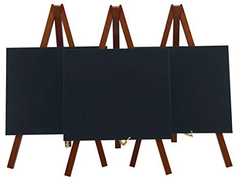 SECURIT - Set 3 Pizarras de Mesa + Caballetes + Rotulador de Tiza - Pizarras Portamenús - Base de Madera Lacada - Cafetería, Bar, Restaurante, Tienda - 24,4 x 15 x 13,5 cm - Color Caoba/Negro