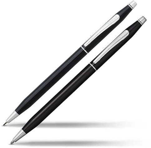 Cross Classic Century Kugelschreiber und Bleistift Set (Strichstäke M und 0,7 mm, nachfüllbar, inkl. Premium Geschenkbox) schwarz-Lack chromplattiert