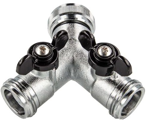 tecuro 2-Wege Y-Verteiler mit Absperrhähnen für Zapfhähne und Ventile - verchromt