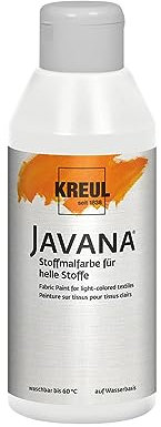 KREUL 91311 - Javana Stoffmalfarbe für helle Stoffe, 250 ml Glas in weiß, geschmeidige Farbe auf Wasserbasis mit cremigem Charakter, dringt fasertief ein, waschecht nach Fixierung