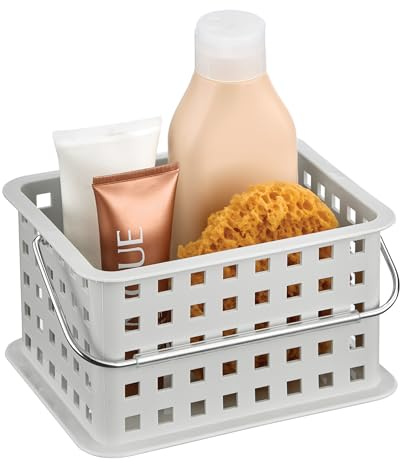 iDesign 61226 Basic Storage Basket, Small Plastic Bath Basket for Shower and Care Accessories, Light Grey