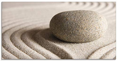 ARTland Wanddeko Glasbilder Wandbild Glas Bild einteilig 60x30 cm Querformat Zen Steine Sand Entspannung Strand Maritim S6BH