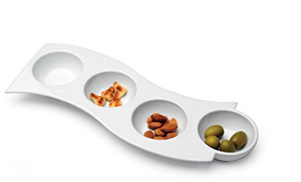 TOGNANA Antipasti-Schale/Dippschale/Knabberschale aus Porzellan, mit Vier Segmenten, 33 x 13 x 3 cm von