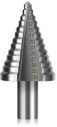 HSS Stufenbohrer Ø 5-35mm, Vakki Schälbohrer mit 13 Stufen Konusbohrer für Metall, Holz, Kunststoffe, Edelstahl, 13 Stufen Silber Kegelbohrer