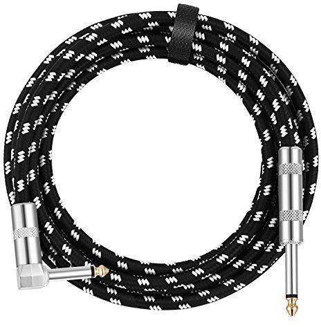 Donner Guitar Lead 3m 10ft, Electric Guitar Bass AMP Cable 1/4 inch Jack Lead Right Angle to Straight Instrument Cable Black White