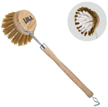 LOLA -The Original - Dishwashing & Vegetable Brush, Hardwood w/Poly Fiber Bristles, Reusable, Sustainable, Has EZ-Grip Handle - 1 Pack