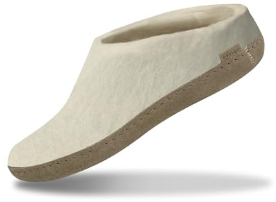 GLERUPS Slip On Slippers Women and Men (Grey) | Unisex Slip-on Wool Slippers with Leather Sole | Comfy Slippers Women Men | Cosy Gents and Ladies Slippers