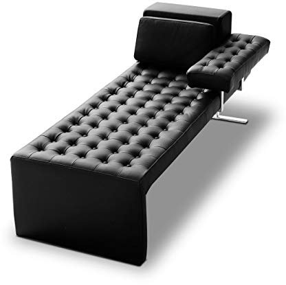 NEUERRAUM Bauhaus Leder Tagesbett Récamière Daybed mit Armlehne. Echtes Leder Schwarz.