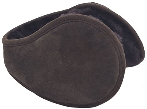 Lambland Sheepskin and Suede Ear Warmers Sprung Earmuffs (Dark Brown)
