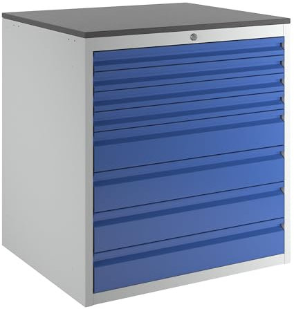 RAU | Schubladenschrank mit Teleskopführungen | Höhe 820 mm | Schubladen 4 x 60 | 4 x 120 mm | lichtgrau/enzianblau | Breite 770 mm