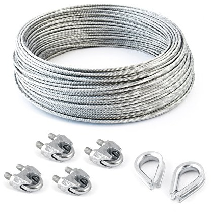Set ståltråd rep galvaniserad 4 mm tråd: 6 x 7 + 4 klämmor + 2 tjuvar - många storlekar tillgängliga #05 – 25m