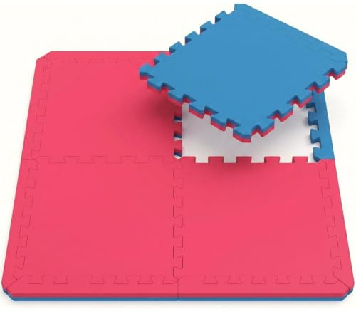 EYEPOWER Set 4 pièces Tapis Puzzle de Fitness Protection Sol de Sport en EVA épais 20mm Extensible réversible Bleu Rouge