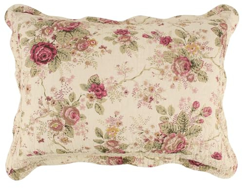 Greenland Home Antique Rose 100% Cotton Quilted Pillow Sham, Standard 20x26-inch, Ecru