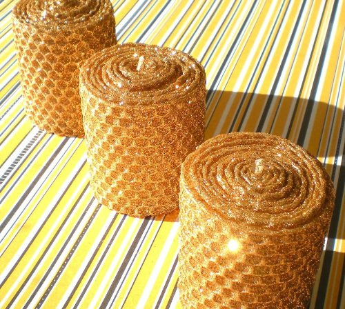 Deluxe Beeswax-Wrapped Glitter Votives, Gold Color, Boxed Set of 3