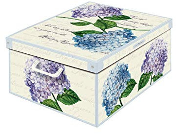 Lavatelli Scatola in cartone con coperchio, per armadio, organizer per vestiti e biancheria, per cambio stagione o per confezione regalo, Media, Fiori Ortensie 32x42x17,5 cm
