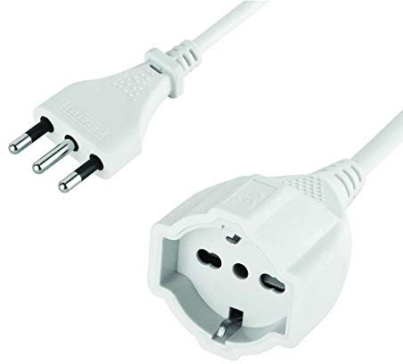 Electraline 46126 Prolunga 10 mt Spina 16A e Presa polivalente (schuko + 10/16A), Bianco-Sezione Cavo 3G1,5 mm